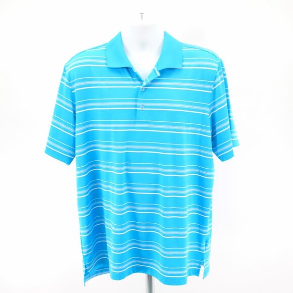 Adidas Puremotion Teal Striped Large Collared Polo Shirt Short Sleeve Polyester - Picture 4 of 12
